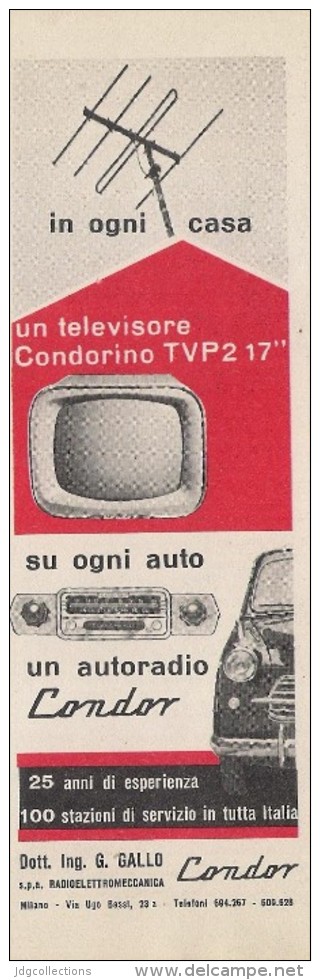 # CONDOR AUTORADIO ITALY 1950s Advert Pubblicità Publicitè Reklame Drehscheibe Car Radio TV Television - Altri & Non Classificati