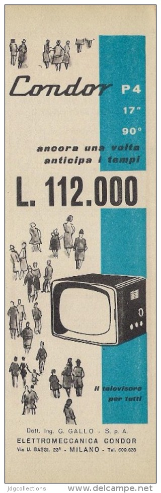 # CONDOR TV ITALY 1950s Advert Pubblicità Publicitè Reklame Drehscheibe Car Radio TV Television - Fernsehgeräte