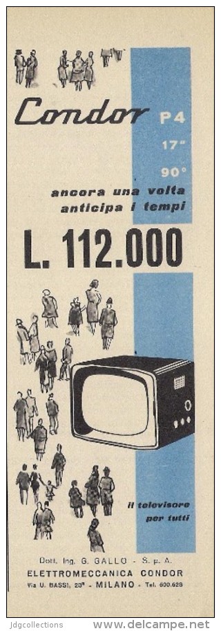 # CONDOR TV ITALY 1950s Advert Pubblicità Publicitè Reklame Drehscheibe Car Radio TV Television - Televisie