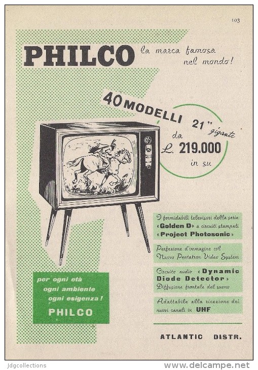 # PHILCO TV ITALY 1950s Advert Pubblicità Publicitè Reklame Drehscheibe Radio Television Televisore - Other & Unclassified