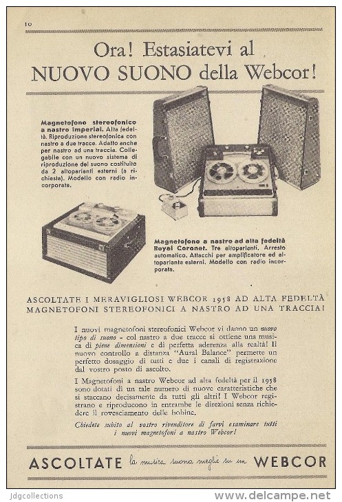 # WEBCOR RECORDER ITALY 1950s Advert Pubblicità Publicitè Reklame Drehscheibe Radio Television Televisore - Other & Unclassified