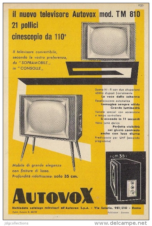 # AUTOVOX TV TELEVISION ITALY 1950s Advert Pubblicità Publicitè Reklame Publicidad Radio TV Televisione - Television