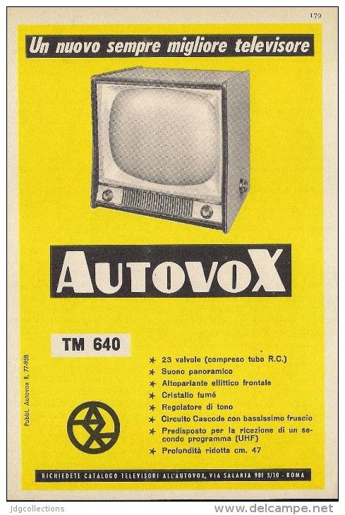 # AUTOVOX TV TELEVISION ITALY 1950s Advert Pubblicità Publicitè Reklame Publicidad Radio TV Televisione - Televisione