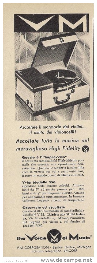 # VM MICHIGAN USA GIRADISCHI TURNTABLE Italy 1950s Advert Pubblicità Publicitè Reklame Drehscheibe Radio TV Television - Autres & Non Classés