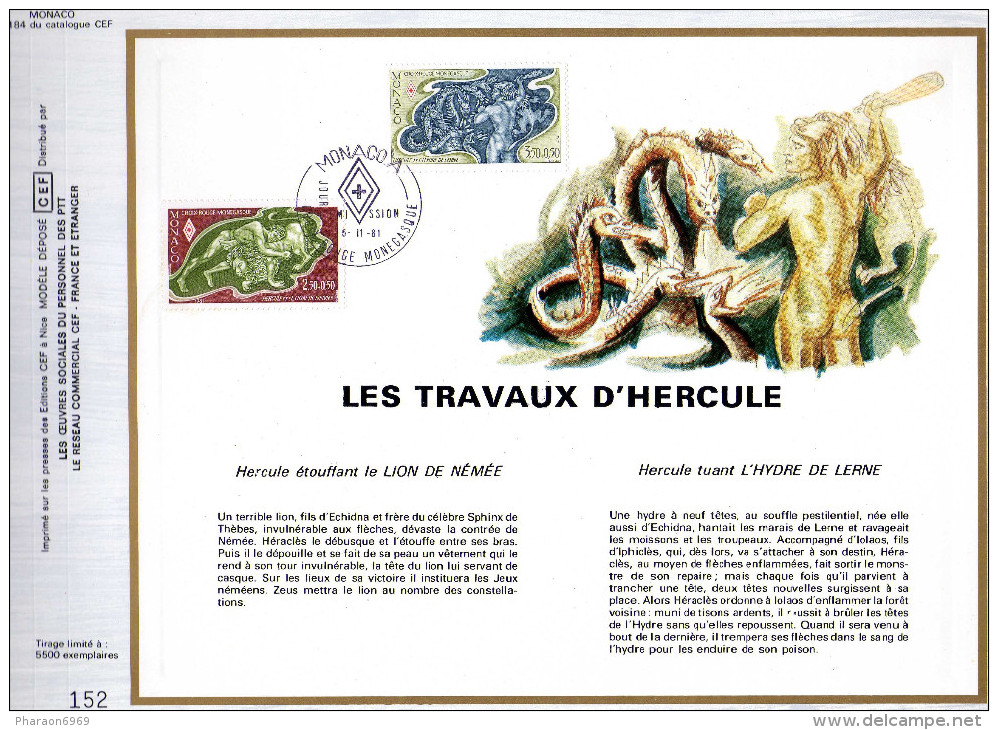 Feuillet Tirage Limité CEF 184 Les Travaux D´Hercule Mythologie Monaco - Storia Postale