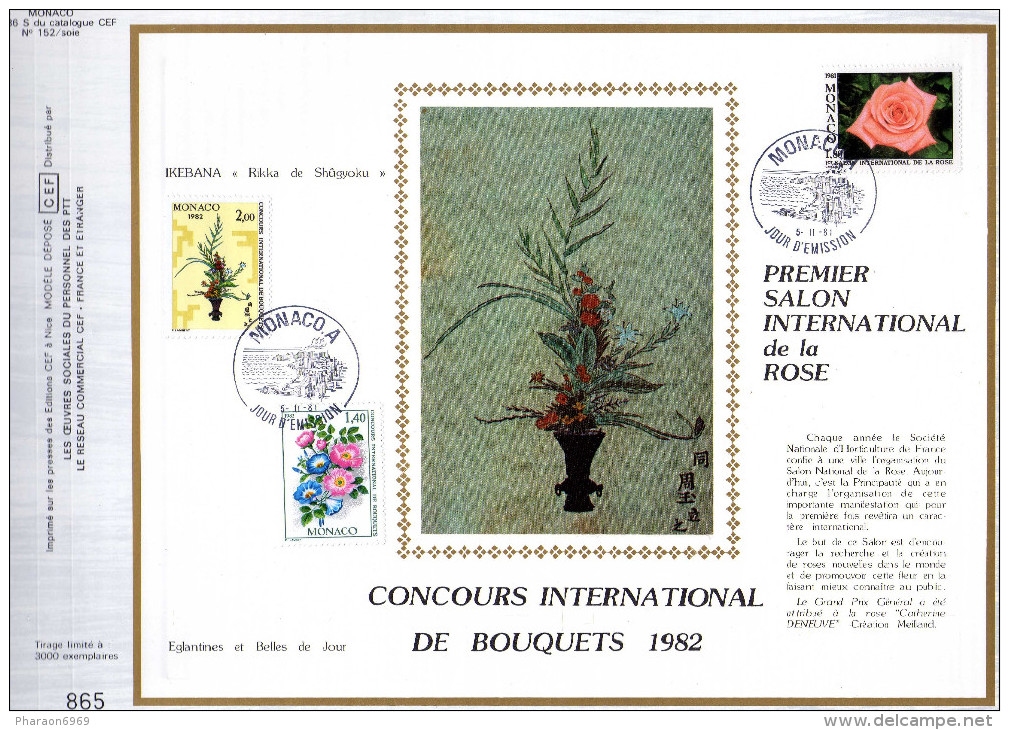 Feuillet Tirage Limité CEF 186 Soie Concours De Bouquets Fleurs Ikebana églantines Et Belles De Jour Rose Monaco - Covers & Documents