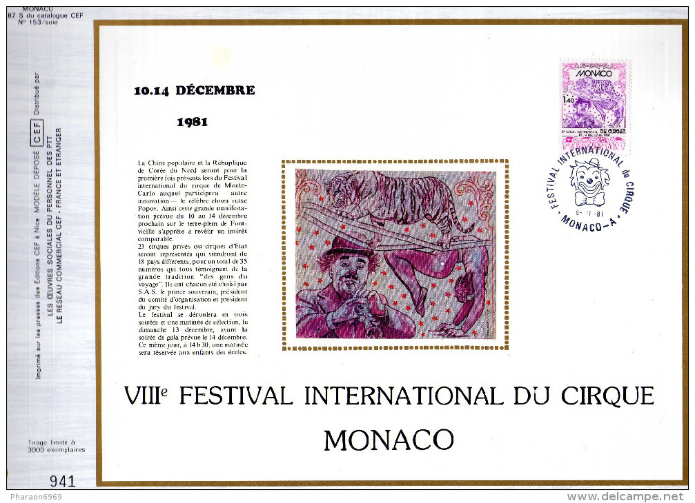 Feuillet Tirage Limité CEF 187 Soie Festival International Du Cirque Monaco - Brieven En Documenten