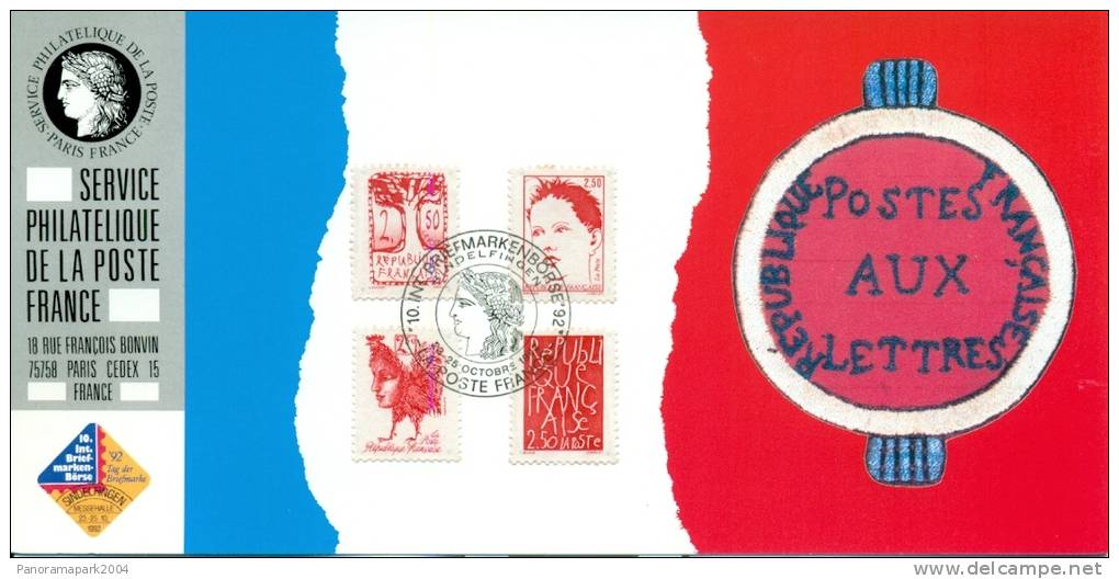 097 Carte Officielle Exposition Internationale Exhibition Sindelfingen 1992 FDC France République 4 Val. Poste - Esposizioni Filateliche