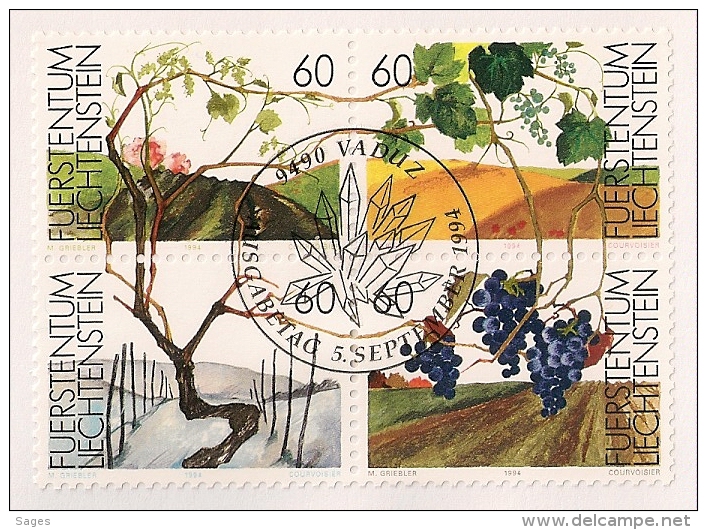 WEIN,  5 FDC 1994 : 5 ENVELOPES - Lettres & Documents