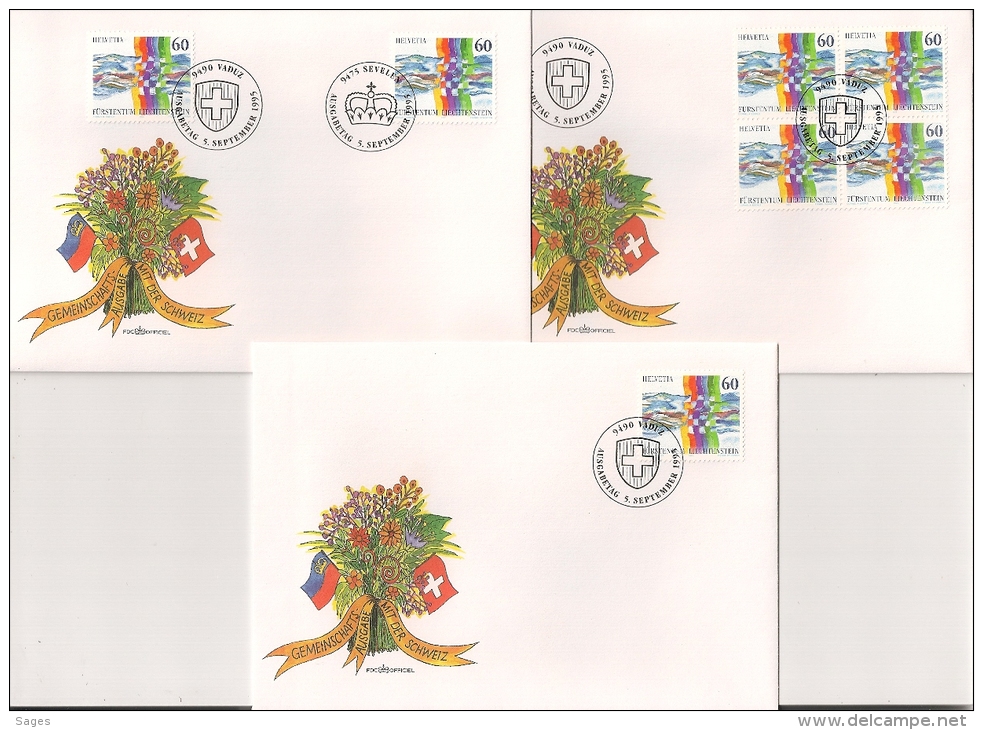 Gemeinschafts Ausgabe Mit Der Schweiz, 3 FDC 1994 : 3 ENVELOPPES. LIECHTENSTEIN. HELVETIA - Lettres & Documents