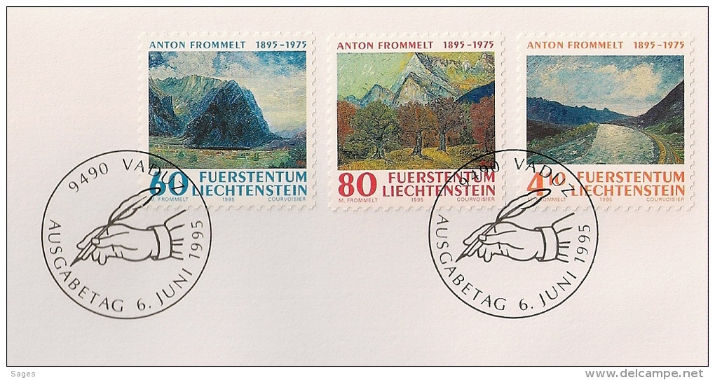 ANTON FROMMELT, 7 FDC 1995 : 7 ENVELOPPES. LIECHTENSTEIN. PEINTRE. - Lettres & Documents