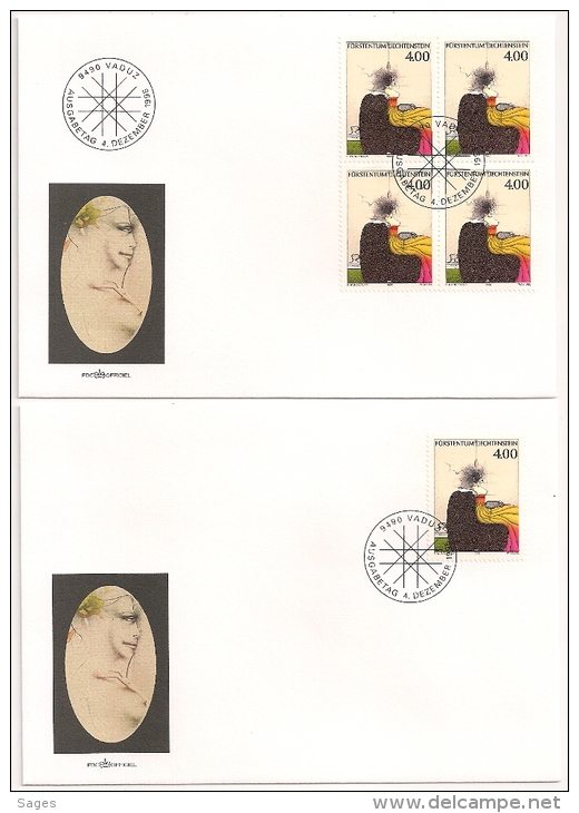 2 FDC 1995 : 2 ENVELOPPES. LIECHTENSTEIN. NU ARTISTIQUE, PEINTRE. - Lettres & Documents