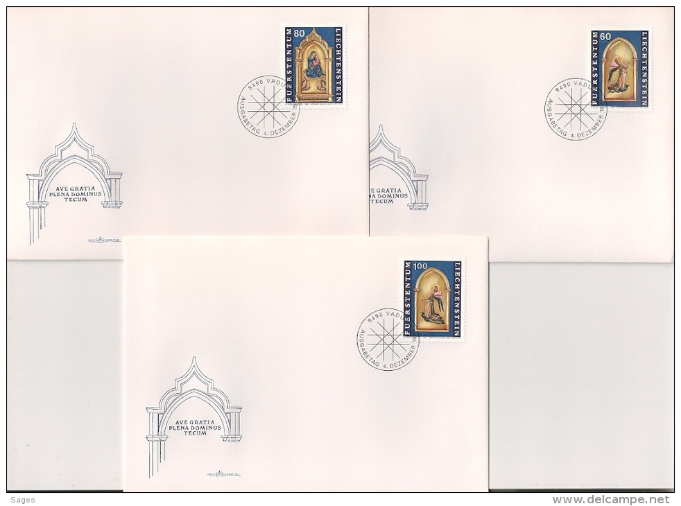 AVE GRATIA PLENA DOMINUS TECUM, 7 FDC 1995 : 7 ENVELOPPES. LIECHTENSTEIN. RELIGIEUX. - Lettres & Documents