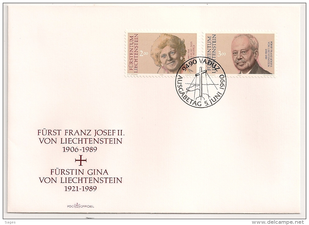 Furst FRANZ JOSEF II Et FURSTIN GINA  VON LIECHTENSTEIN. 1 FDC. UNE ENVELOPPE. - Lettres & Documents