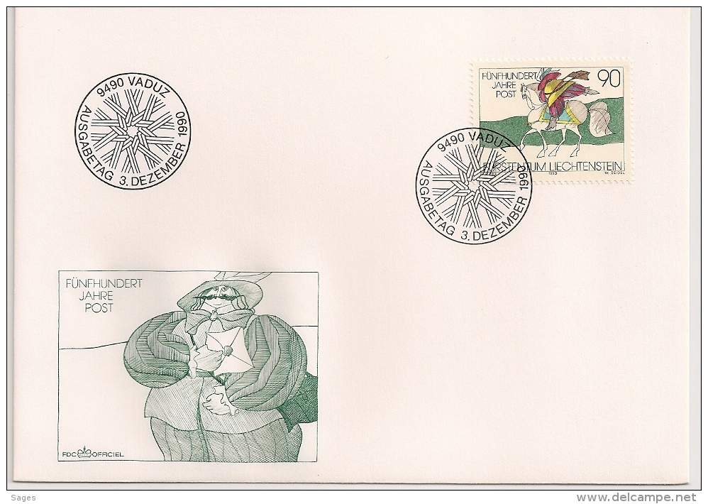 Funfhundert Jahre Post  LIECHTENSTEIN. 1 FDC. 1 ENVELOPPE. CAVALIER. - Covers & Documents