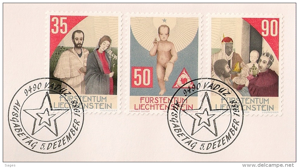 WEIHNACHTEN 1988 LIECHTENSTEIN. 4 FDC. 4 ENVELOPPES. - Lettres & Documents