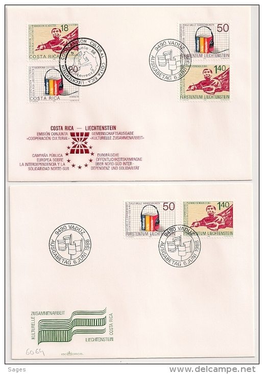 COSTA RICA,  1988 LIECHTENSTEIN. 2 FDC. 2 ENVELOPPES. - Covers & Documents