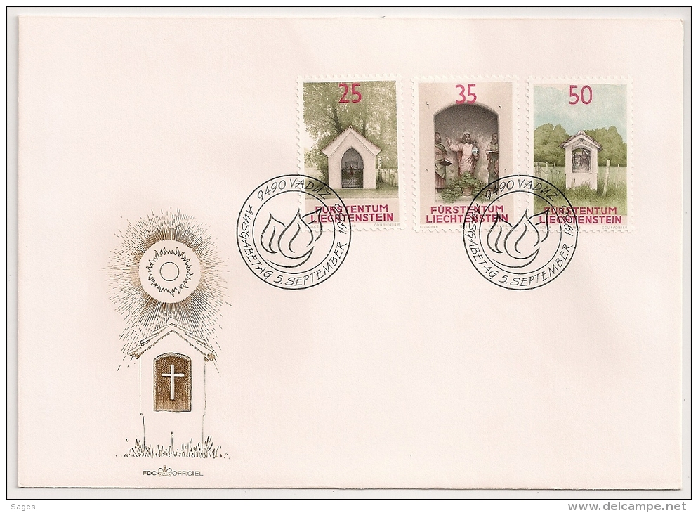 RELIGION, CHAPELLES,  1988 LIECHTENSTEIN. 1 FDC. 1 ENVELOPPE. - Lettres & Documents