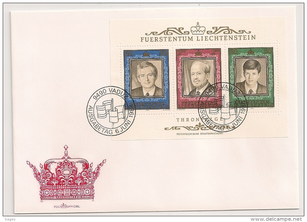 THRONFOLGE,  1988 LIECHTENSTEIN. 1 FDC. 1 ENVELOPPE. - Lettres & Documents