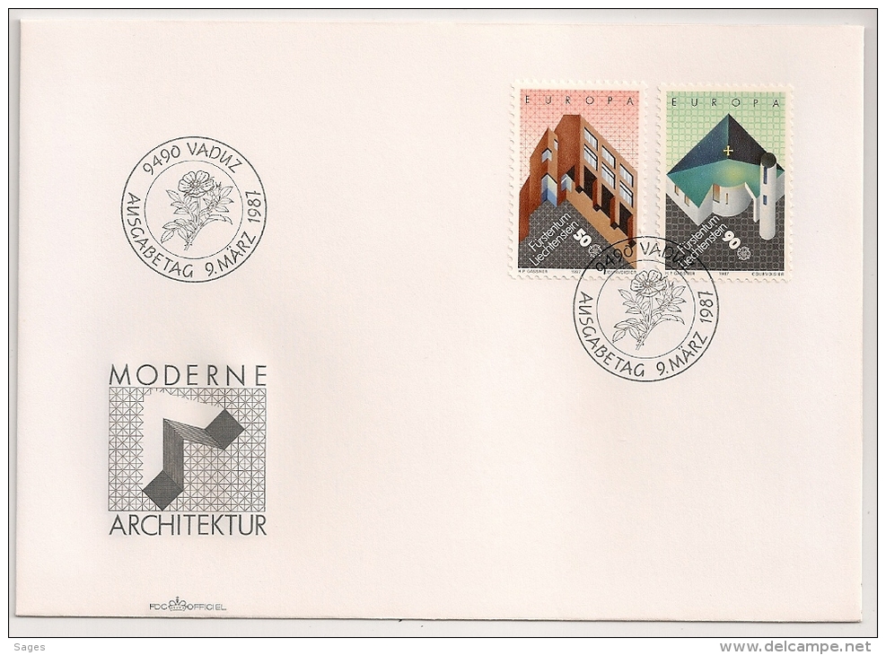 MODERNE ARCHITEKTUR,  LIECHTENSTEIN, 1987 . 1 FDC. 1 ENVELOPPE. ARCHITECTURE. - Cartas & Documentos