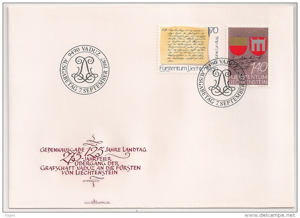 125 JAHRE LANDTAG ,  LIECHTENSTEIN, 1987 . 1 FDC. 1 ENVELOPPE. - Briefe U. Dokumente