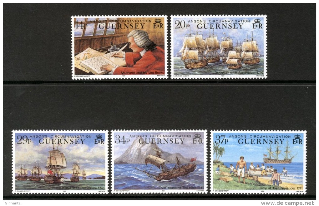 GUERNSEY - 1990 ANSON'S CIRUMNAVIGATION OF THE WORLD SET (5V) SG 496-500 FINE MNH ** - Guernsey