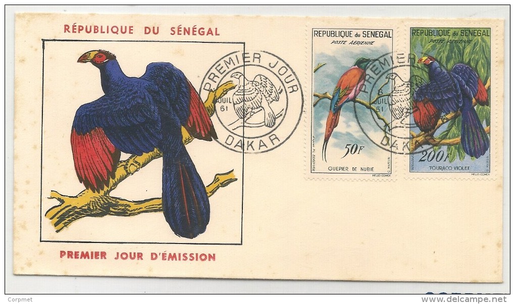 FAUNA - BIRDS - 1961 SENEGAL FDC - Aeriéns Yvert # A31-A33 - Coucous, Touracos