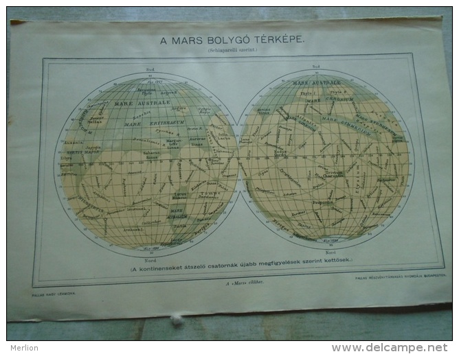 Old Map  - Planet MARS  -   1897    Hungarian Print   S0484 - Autres & Non Classés