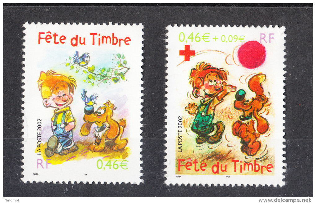 Francia    -    2002.  Boule & Bill, Cartoon Characters. Day Of Philately. Red Cross. Complet Set - Giornata Del Francobollo