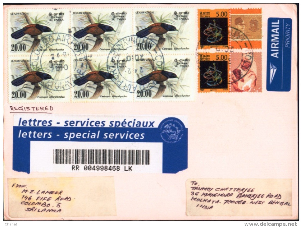 NOBEL LAUREATE-MOTHER TERESA-BOSE-PERSONALISED STAMP-BIRDS-SRI LANKA REGISTERED CVR-SCARCE-FC-67-29 - Mother Teresa