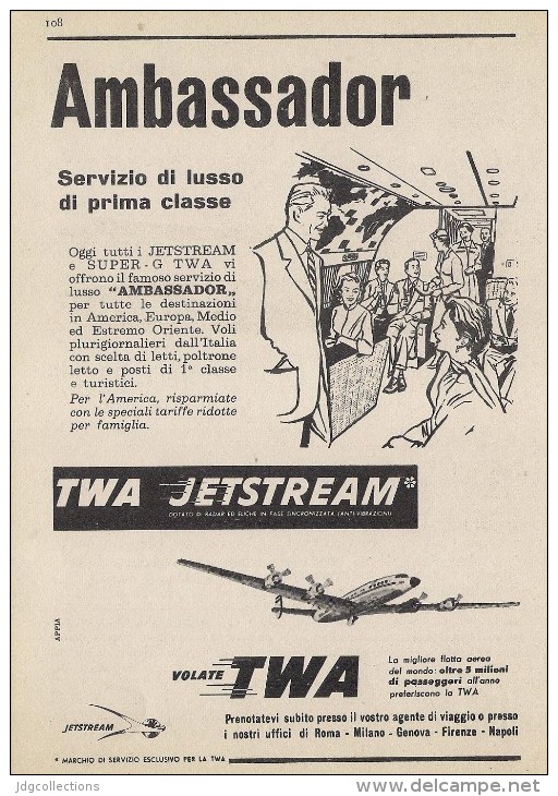 # TWA 1950s Italy Advert Pubblicità Publicitè Publicidad Reklame New York America Airlines Airways Aviation Airplane - Advertisements