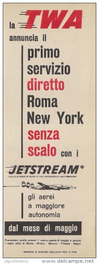 # TWA 1950s Italy Advert Pubblicità Publicitè Publicidad Reklame New York America Airlines Airways Aviation Airplane - Advertisements