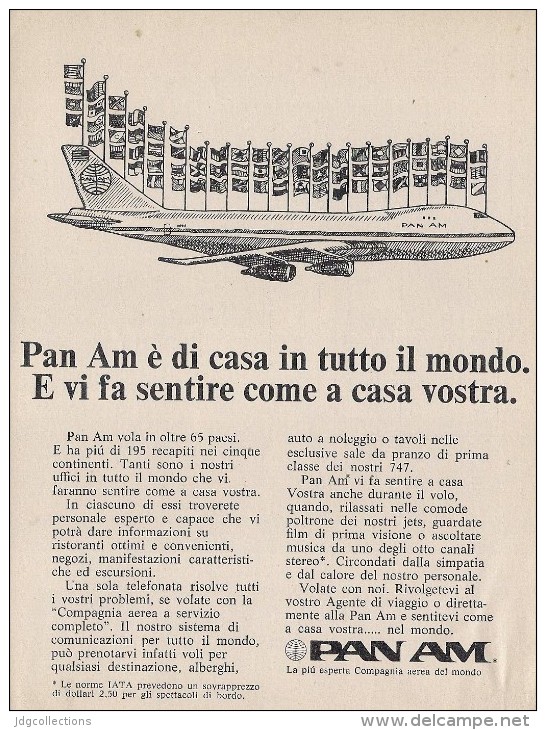 # PAN AM 1970s Italy Advert Pubblicità Publicitè Publicidad Reklame New York Airlines Airways Aviation Airplane - Publicités