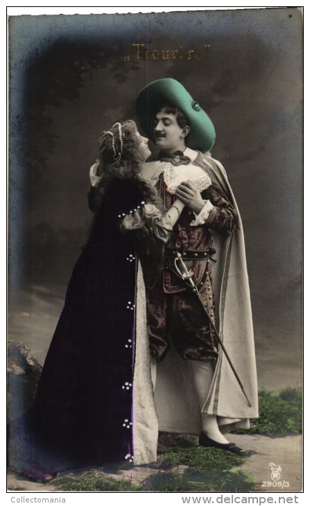 6  Postcards Opera  Il Trovatore         Trouvere   The Troubadour      Giuseppe Verdi       Real Photo Coloured - Opera