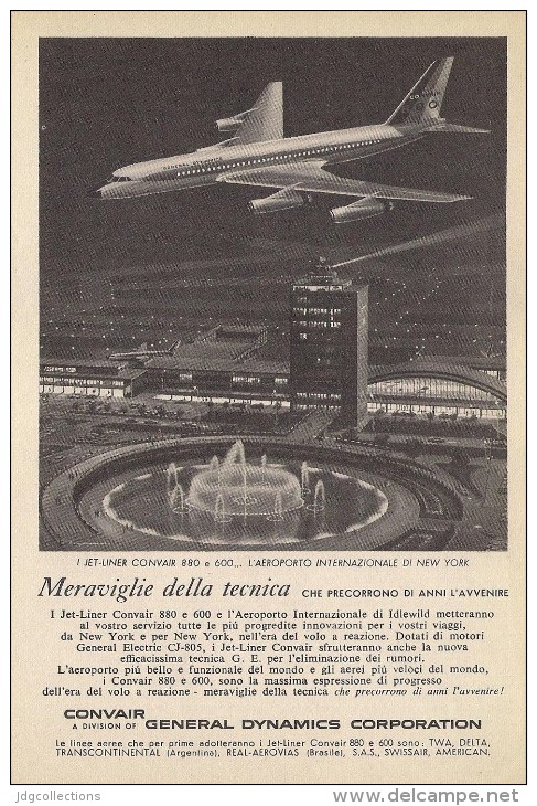 # CONVAIR 1950s Italy Advert Pub TWA DELTA SWISSAIR AMERICAN Airlines Airways Aviation Airplane - Publicités