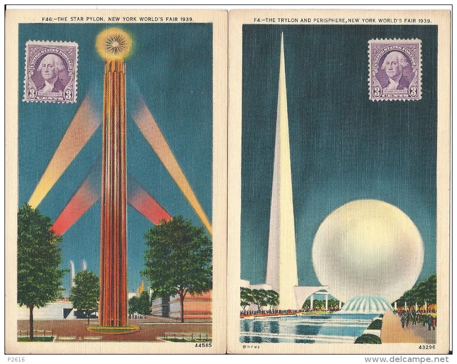 2 CARTES - ETATS-UNIS - THE STAR PYLON - THE TRYLON AND PERISPHERE - NEW YORK WORLD S FAIR 1939 - Sonstige & Ohne Zuordnung