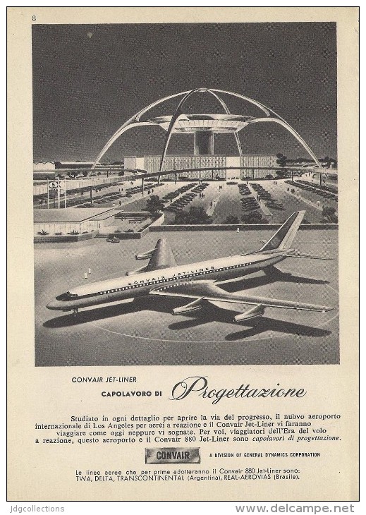 # CONVAIR 1950s Italy Advert Pub TWA DELTA SWISSAIR AMERICAN Airlines Airways Aviation Airplane Los Angeles - Advertenties