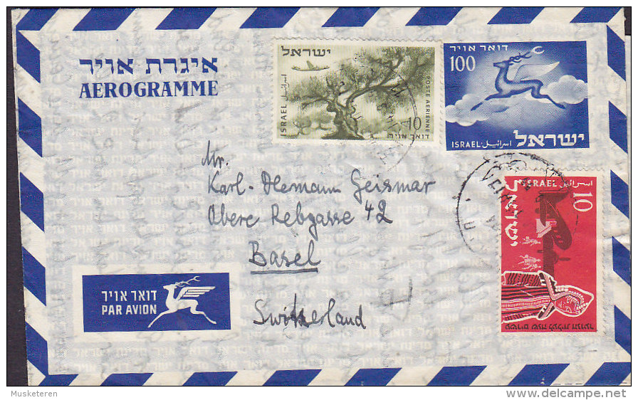 Israel Par Avion (Uprated) Aerogramme CHITATH - ZION 1955 Cover Lettera BASEL Switzerland - Airmail