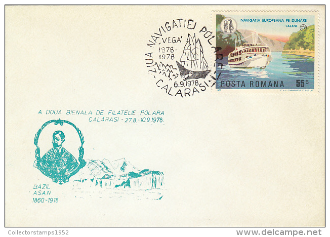 26349- POLAR NAVIGATION DAY, BAZIL ASAN, SHIP, SPECIAL COVER, 1978, ROMANIA - Navires & Brise-glace