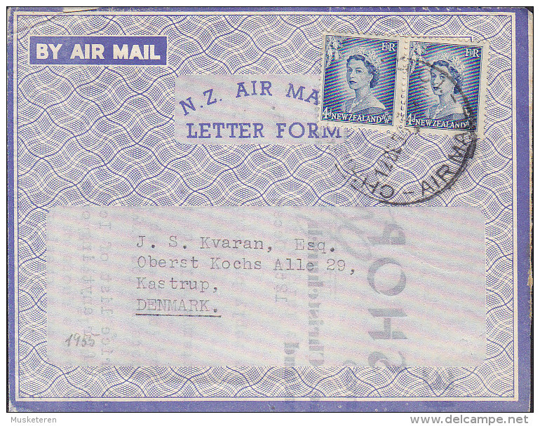 New Zealand N.Z. Air Mail Letter Form PRIVATE Print CHRISTCHURCH 1955 Cover Brief KASTRUP Denmark (2 Scans) - Luftpost