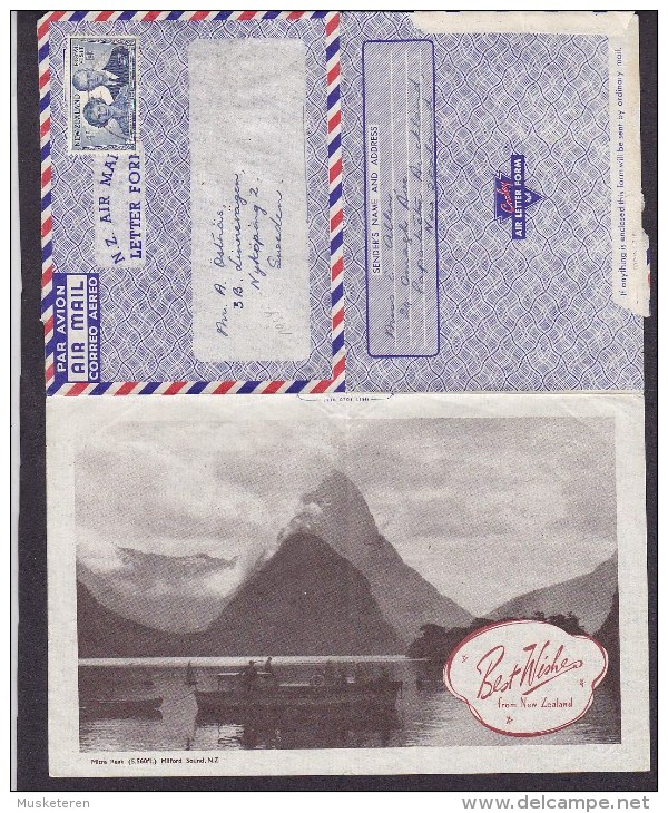 New Zealand N. Z. Air Mail Air Letter Form PAPATOETOE Auckland "Best Wishes" 1954 Cover Brief NYKÖBING Sweden - Corréo Aéreo