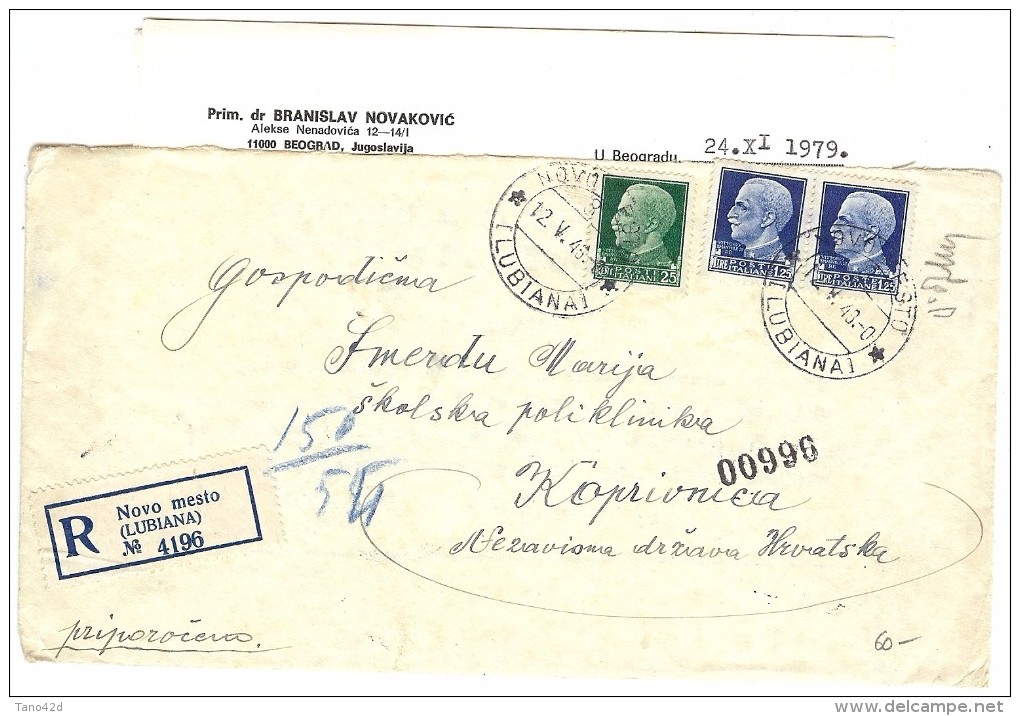 LBL30 - ITALIE II GM - LETTRE  RECOMMANDÉE LUBIANA  / KOPRIVICA 12/5/1943 - CERTIFICAT D'EXPERTISE JOINT - Lubiana