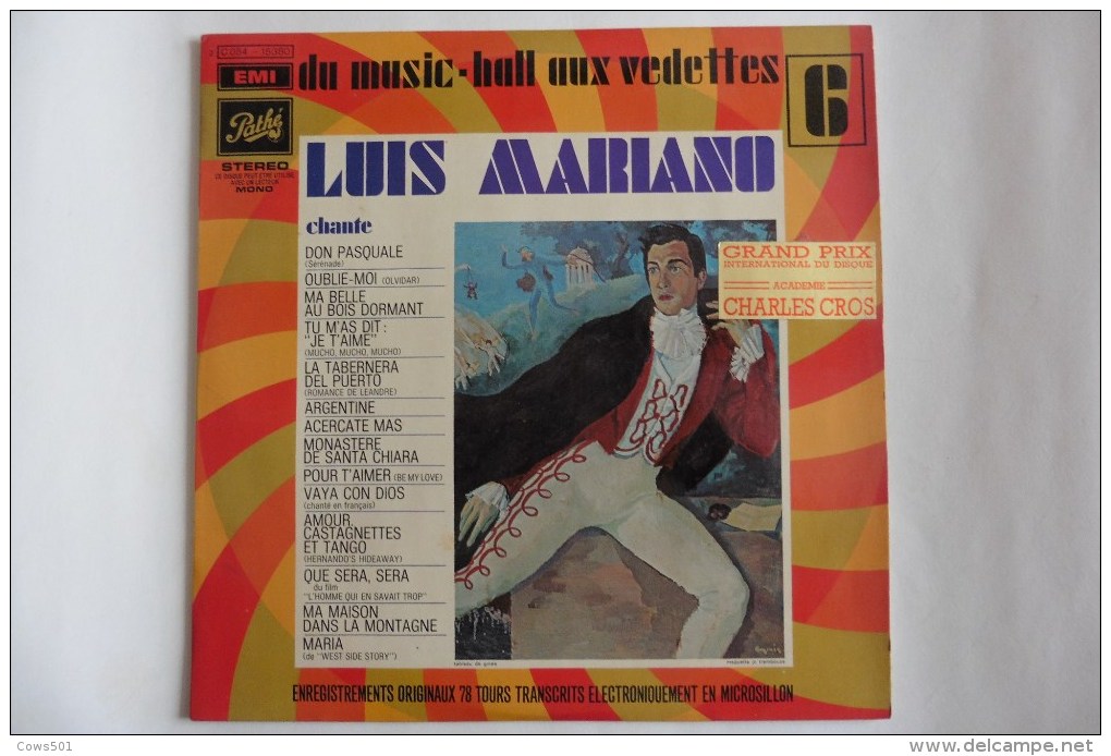 Disque  33  T : Luis Mariano  Du Music Hall Aux Vedettes N°6 - Autres - Musique Espagnole