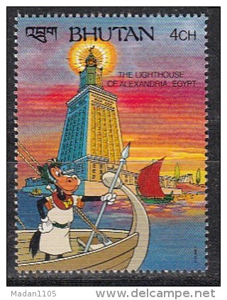 BHUTAN, 1990, 1991, Wonders Of The World, Walt Disney,Lighthouse Alexandria,  1 Value, 4 Ch,  MNH(**) - Disney