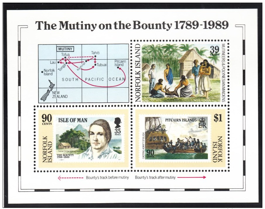 1989 MUTINY OF THE BOUNTY JOINT ISUE WITH NORFOLK ISLAND MSHEET MNH - Isola Di Man