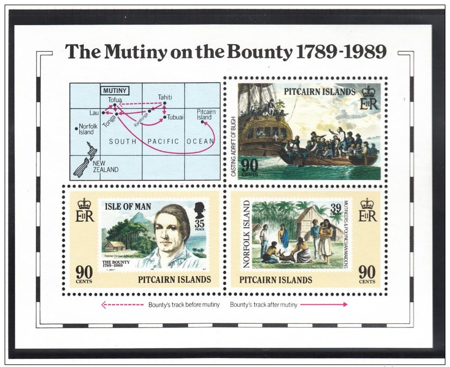 1989 MUTINY OF THE BOUNTY JOINT ISUE WITH PITCAIRN ISLANDS MSHEET MNH - Isola Di Man