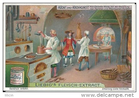 Tradecard KK000001 - Liebig's Fleisch-Extract (Küche und Kochkunst) 10.8 x 7.3 cm Litographie (6 cards set)