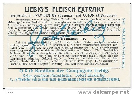 Tradecard KK000001 - Liebig's Fleisch-Extract (Küche und Kochkunst) 10.8 x 7.3 cm Litographie (6 cards set)