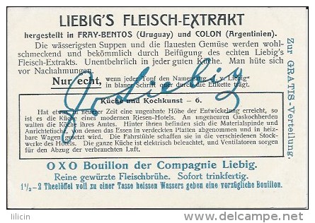 Tradecard KK000001 - Liebig's Fleisch-Extract (Küche und Kochkunst) 10.8 x 7.3 cm Litographie (6 cards set)