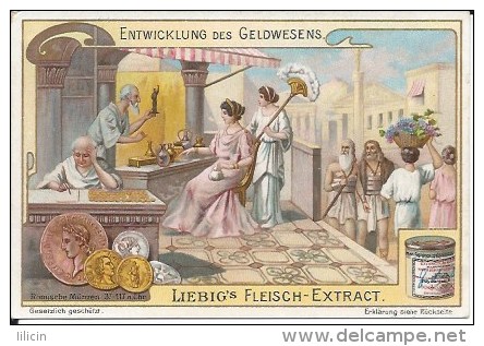 Tradecard KK000002 - Liebig's Fleisch-Extract (Entwicklung Des Geldwesens) 10.8 X 7.3 Cm Litographie (6 Cards Set) - Other & Unclassified